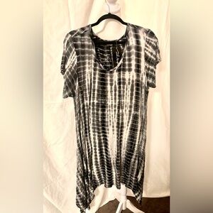 French Atmosphere Black and White Tie-Dye Short Sleeve Dress